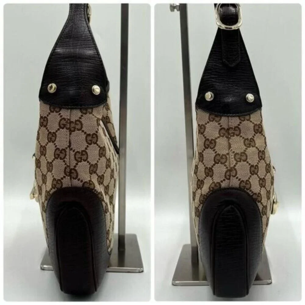 Authentic GUCCI GG Jackie Sherry Web Canvas Handbag Shoulder Bag Charm Ophidia - Picture 6 of 13